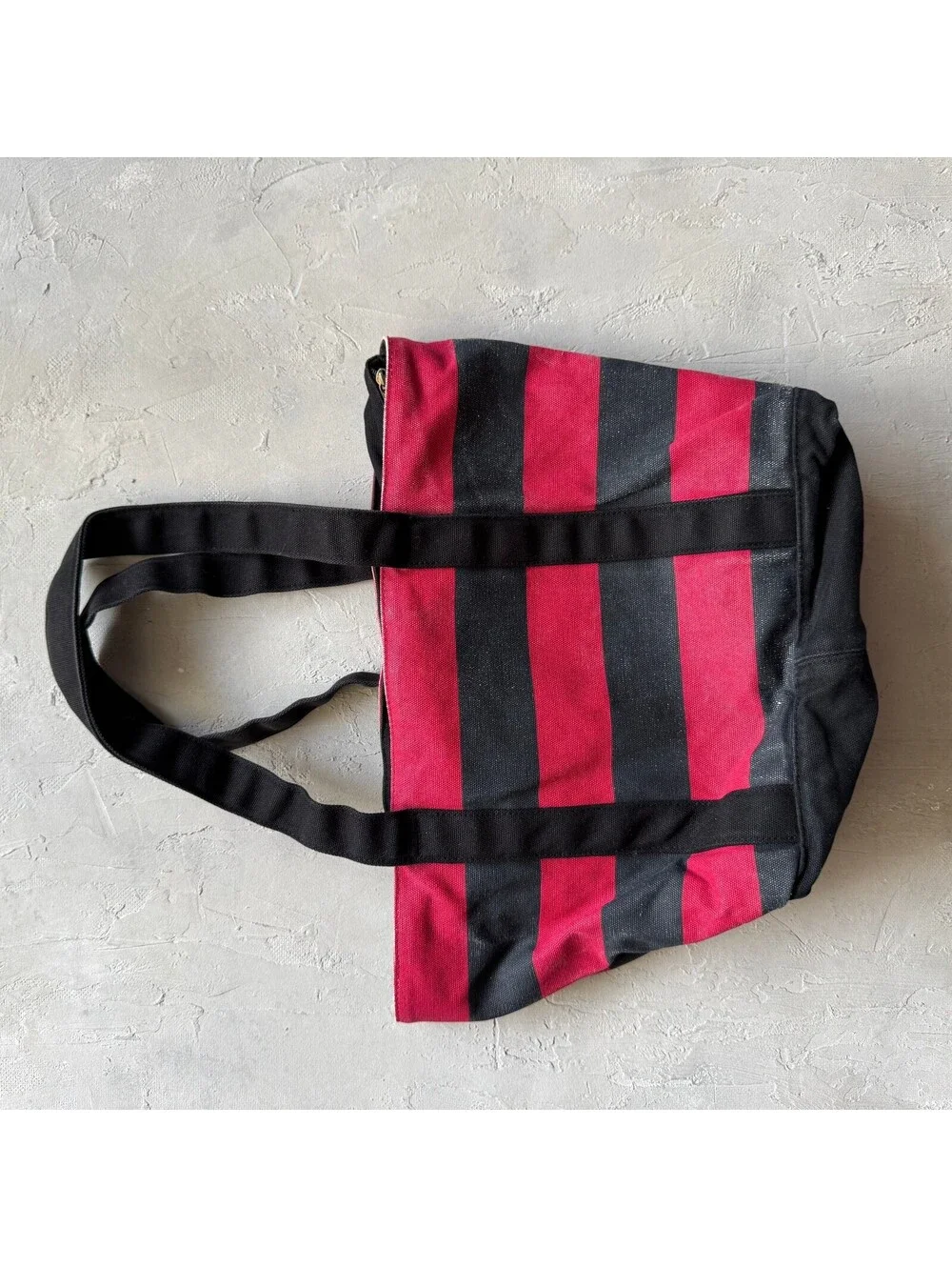 Vintage GAP LL Bean Style Boat and Tote Black Red Striped Canvas Bag